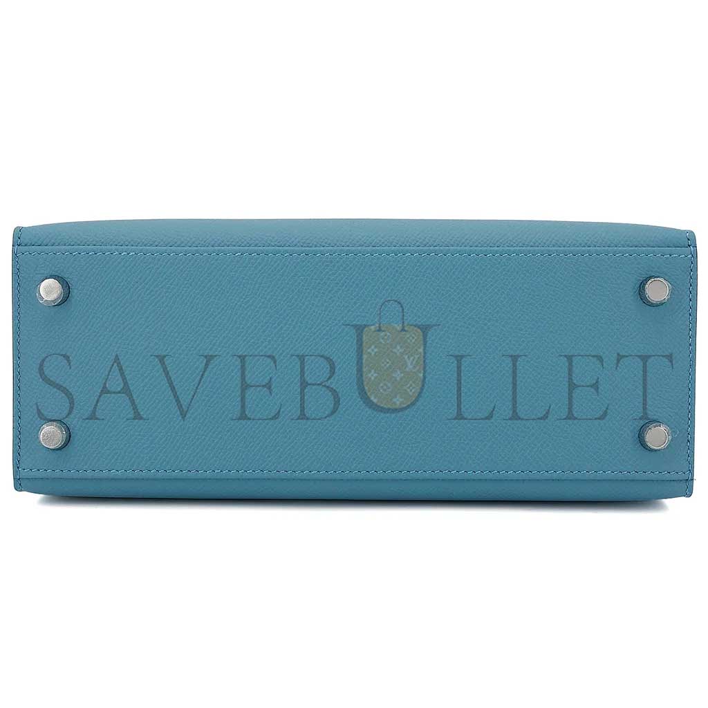 HERMÈS MASTER KELLY 25 BARK COLOR 2S SESAME DENIM BLUE EPSOM SILVER BUCKLE (25*17*7cm)